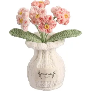 2026 New Handmade Pink Forget-me-not Crochet Flower Potted Plant - Decorative Floral Desk Decor for Her, Ideal for Graduation Birthday Wedding Anniversary Home Supplies