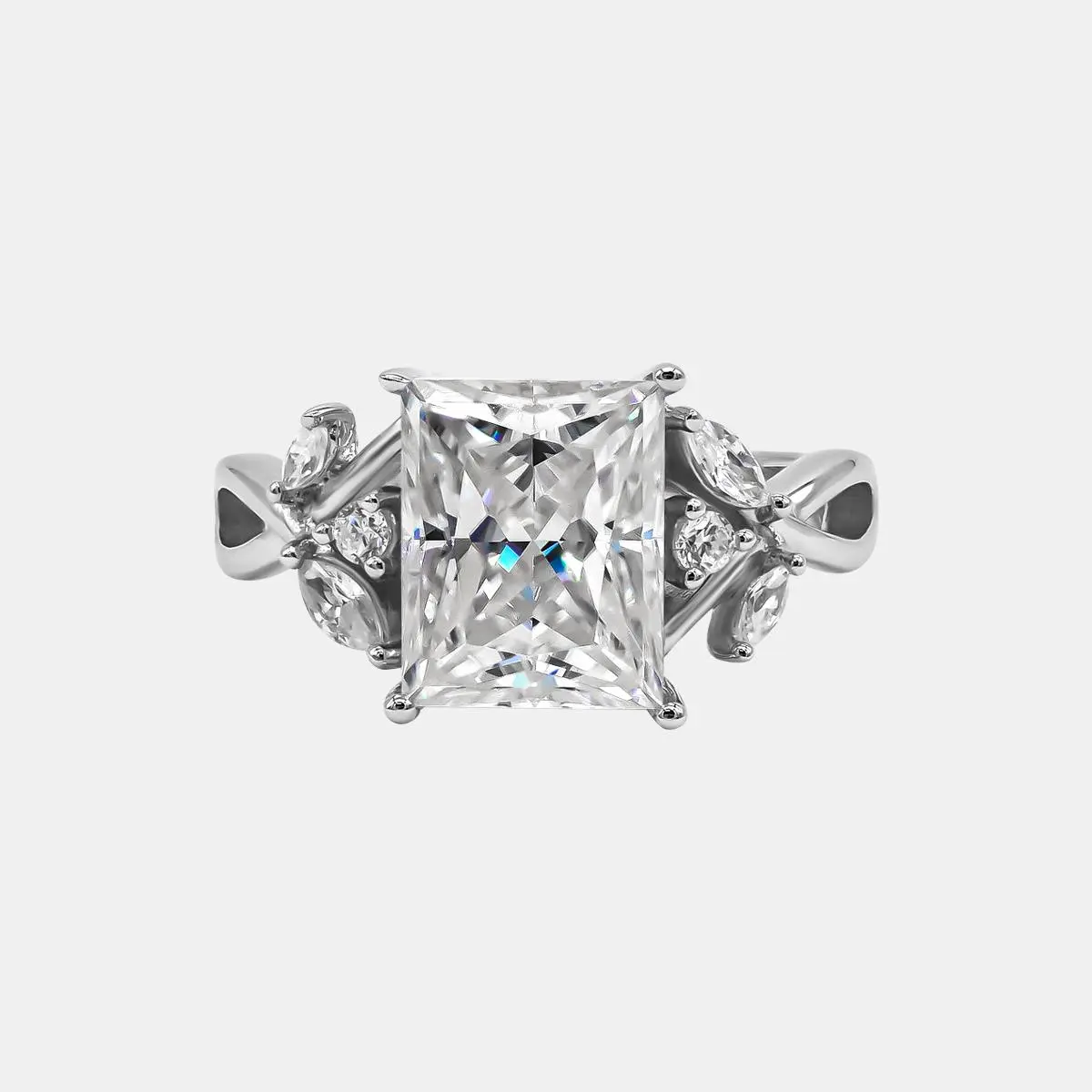 【734】New Year Promo "Springtime Symphony" 4 Carat Aguette Princess Cut Synthetic Moissanite Vine Ring Romantic Design for Special Occasions