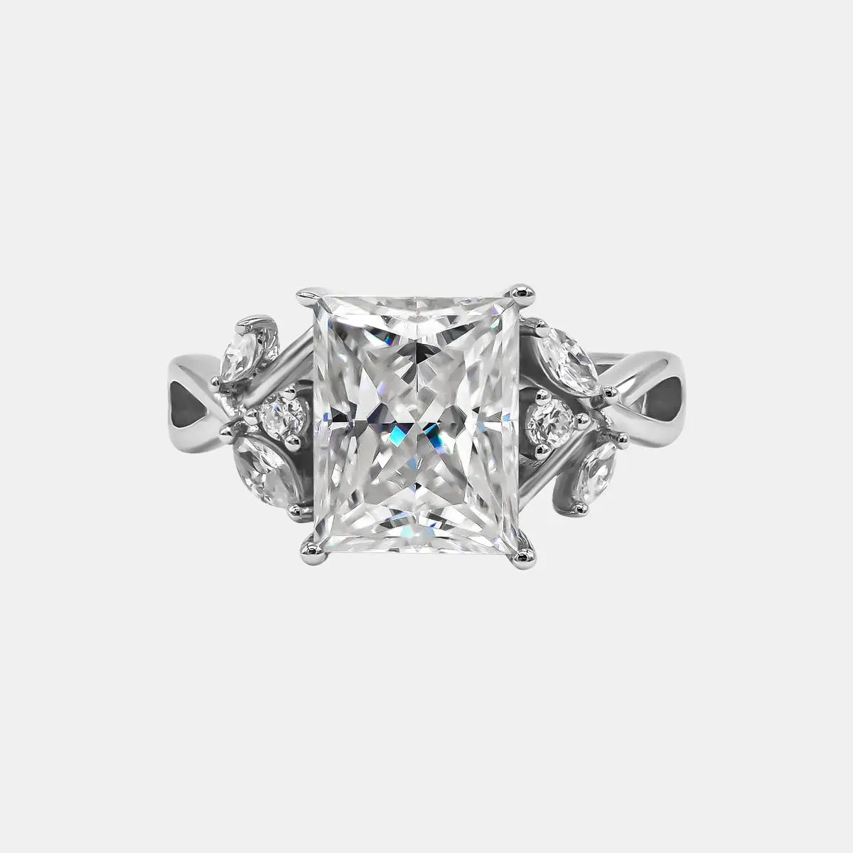 【734】"Springtime Symphony" 4 Carat Aguette Princess Cut Synthetic Moissanite Vine Ring– Stunning and Elegant Choice for Special Occasions