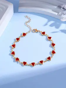 Fashionable Red Rhinestone Heart Bracelet – Elegant Jewelry for Women, Romantic Gift