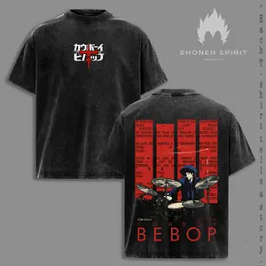 Cowboy Bebop Spike Spiegel Graphic T-Shirt, Space Cowboy Anime Inspired Tee, Bounty Hunter Retro Manga Artwork, Double-Sided Acid Wash Cotton Shirt, Vintage Oversized Streetwear, Lightweight Casual Unisex Top, Sci-Fi Anime Fan Apparel, Collector Gift