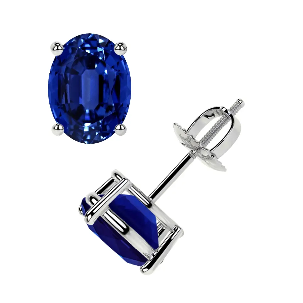 Classic Four Prong Oval Cut Blue Sapphire Stud Earrings (2.00cttw)- EBS002-7X5-AAAA