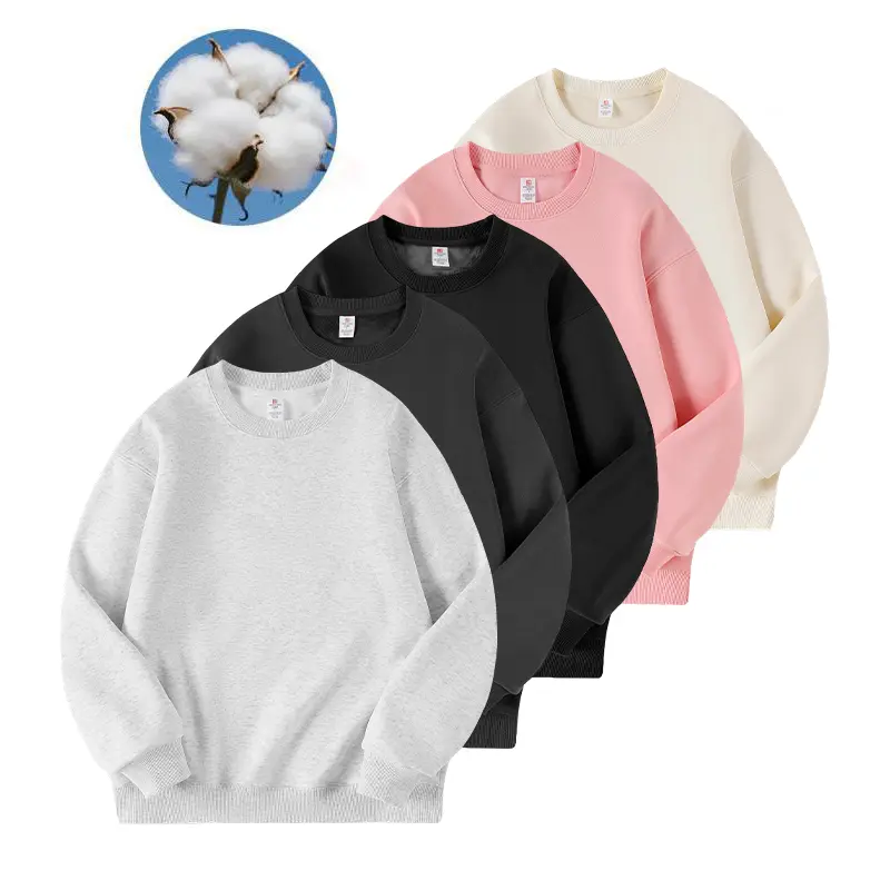 Breathable pure cotton crew neck long sleeve top with loose oversized silhouette and smooth plush texture, timeless basic wardrobe staple to craft effortless streetwear fits and elevate clean minimalist urban mensfashion