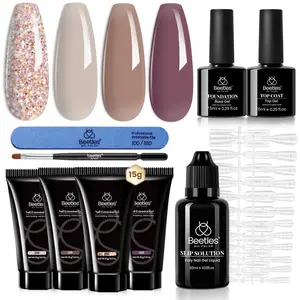 Beetles Poly Nail Extension Gel Kit Clear Jelly Glitter Golden Nude Brown Colors Poly Building Gel Enhancement Manicure Kit Nail Art Salon Soak Off UV Easy DIY