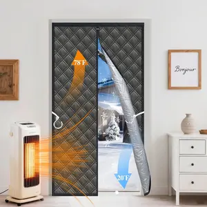 Insulated Door Curtain 38 * 83" 3-Layer Thick Cotton Magnetic Thermal Insulated Door Curtain for Winter/Summer Blocks Cold and Heat, Thermal Curtain to Energy Saver,Black