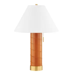 Norwalk Table Lamp with Leather-Wrapped Body and Aged Brass Pull Switch – Elegant Home Lighting