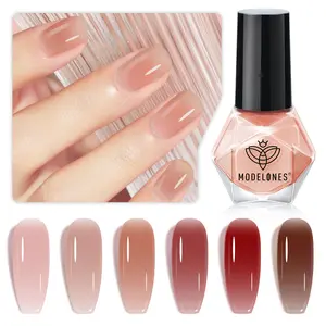 Modelones Jelly Nail Polish Set - 6 Colors Sheer Nude Natural Red Pink Brown Quick Dry Kit for DIY Nail Art Salon Home Gift for Women Mom Girl
