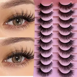10 Pairs False Eyelashes, Ultra-Curled Fluffy Russian Volume Lashes, Curly Lashes, Reusable for Stage Party Wedding Date, Home or Outdoors Use