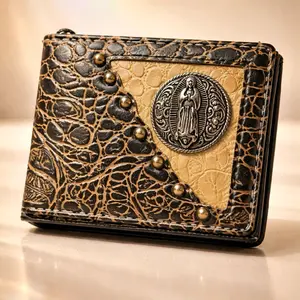 Virgen de Guadalupe Western wallet croc pattern short bi-fold faux leather concho wallet