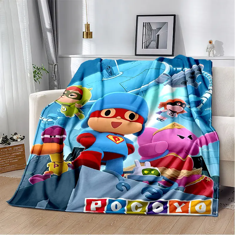 3D Pocoyo Elly Pato Cartoon Print Soft Fleece Blanket - Microfiber Poly, Fuzzy Texture, Warm Throw for Indoor Outdoor Use, Ideal Kids Gift for Christmas