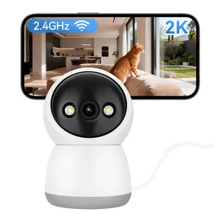 Cámara de seguridad 2,4 GHz con giro e inclinación, cámara interior WiFi 2K para casa/bebés/mascotas, visión nocturna a color, detección de movimiento humano, grabación 24/7 y audio bidireccional.