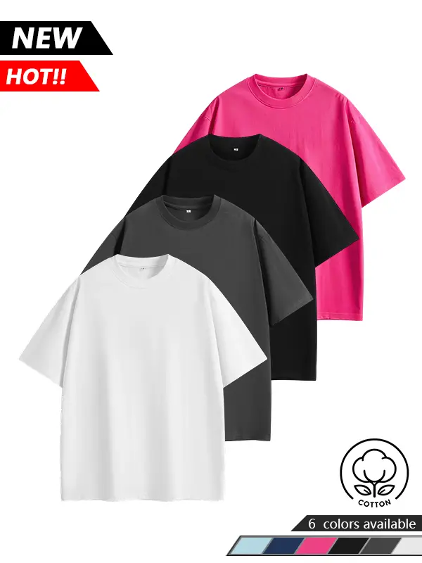 100% Pure Cotton Men’s Crew Neck T-Shirt, Solid Color Basic Short Sleeve Top