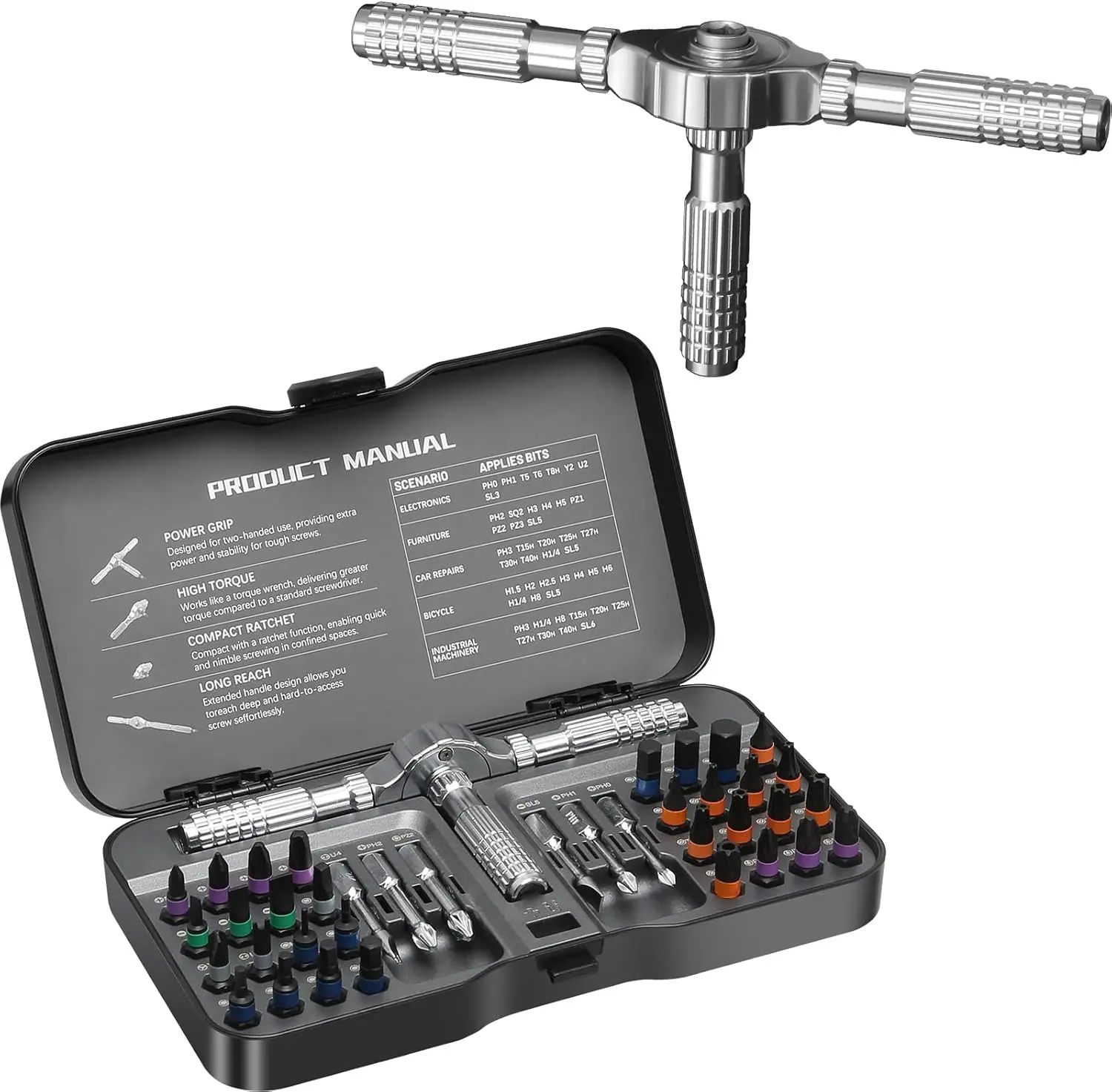 Ratchet  Set: 40 in 1   Sets, DIY Combination Flexible Shaft Precision  Kit with S2 Steel Bits for Electronics & Furniture Assembly, Bicycle Tools