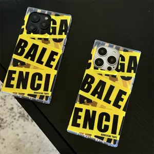 Unique Parisian yellow tape phone case suitable for iPhone 17/16 Pro, 14 square, 15 creative, 13 soft case