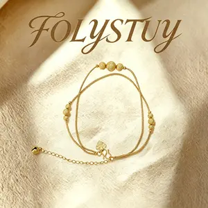 [1.2mm by 10.36 inches Snake bone + bead double-layer anklet (can be used as a bracelet)]【FOLYSTUY(W176+W177)】Snake bone + bead double-layer anklet (can be used as a bracelet) - Exquisite Delicate Ornament for Any Occasion