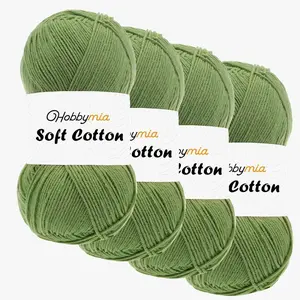 Soft Cotton Blend Crochet Yarn – Sport Weight Yarn for Crochet & Knitting – 100g / 361yds – 55% Cotton 45% Acrylic – Ideal for Amigurumi & Baby Projects (Green - Dry Mint, 4 Skeins)