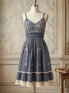 Boho Dreams Embroidered Summer Dress   Cottagecore Vibe