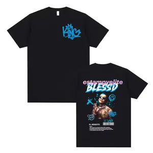 Blessd Estampyelite SI SABE T-Shirt, Latin Trap Reggaeton Streetwear Graphic Tee, El Bendito Fans Unisex Cotton Shirt for Men Women, Urban Hip Hop Outfit Casual Concert Summer Everyday Wear