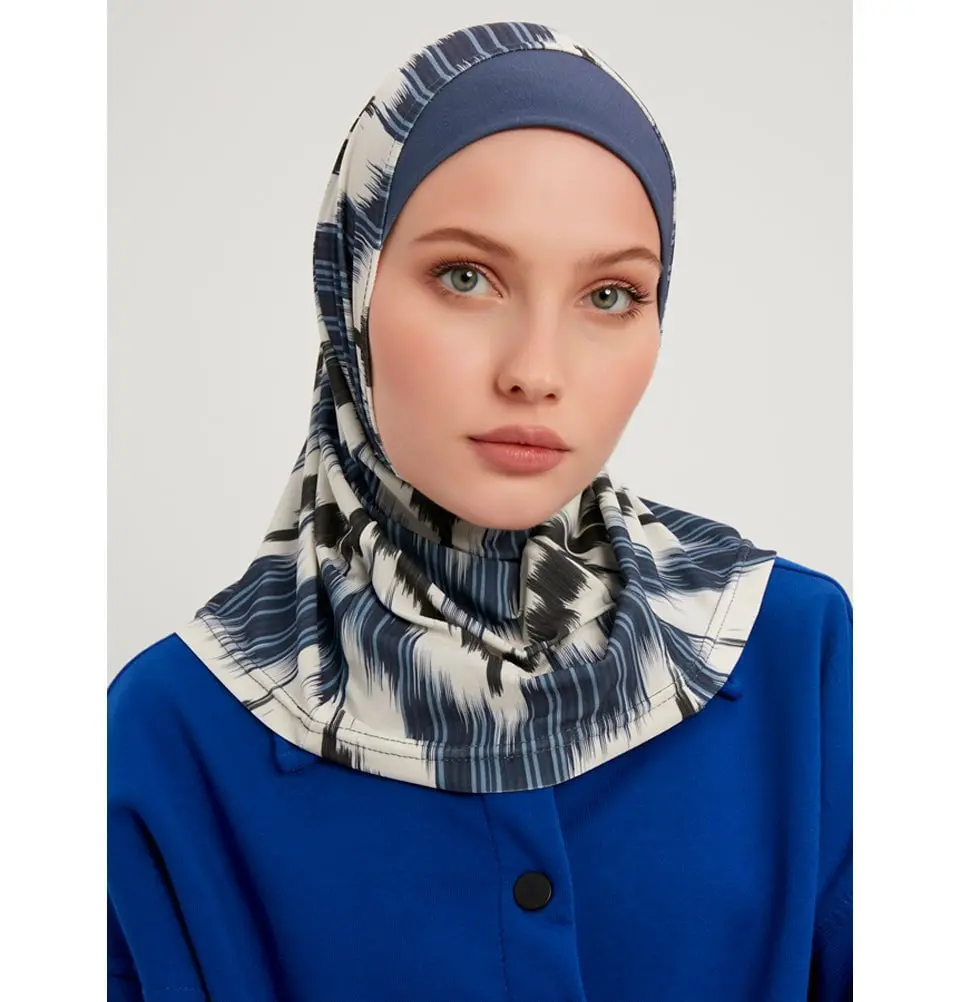 Modefa One Piece Instant Sports Hijab-Abstract Flame - Navy