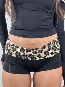 women's leopard patchwork print ruched shorts, street casual comfy breathable shorts for daily wear, ladies bottoms for all seasons