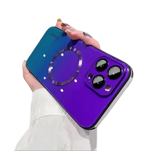 Gradient Glass iPhone Case, Magnetic New iPhone 16 Pro with Lens Film, Silicone Protective Anti-Drop Full Cover, Women's High-End Feel