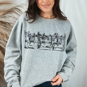 Western Vintage Style Saddle Sweatshirt, Cowgirl Graphic Crewneck Country Horse Sweater, westernn clothing stuff, western outfits women tops, country western girl clothes