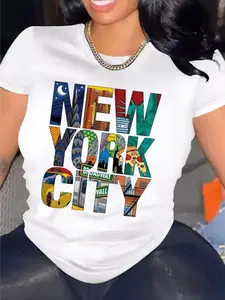 Wo New York City Graphic T-Shirt - Heavyweight Tee with Brooklyn Bridge Statue of Liberty - Soft Crew Neck Casual Everyday Shirt - Loose Fit NYC Skyline Top for Travel and Casual Attire - All-Season Apparel New York T Shirt Comfortable Fashion