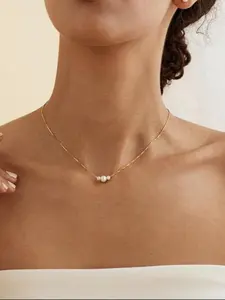 1 Piece Minimalist and High-End Three-Pearl Necklace, Fashionable Trendy Elegant Jewelry Gift for Women, Perfect Stylish Daily Accessory, Gift for Her, Birthday Gift Jewelry, Dainty Fashion Jewelry, Minimalist Necklaces