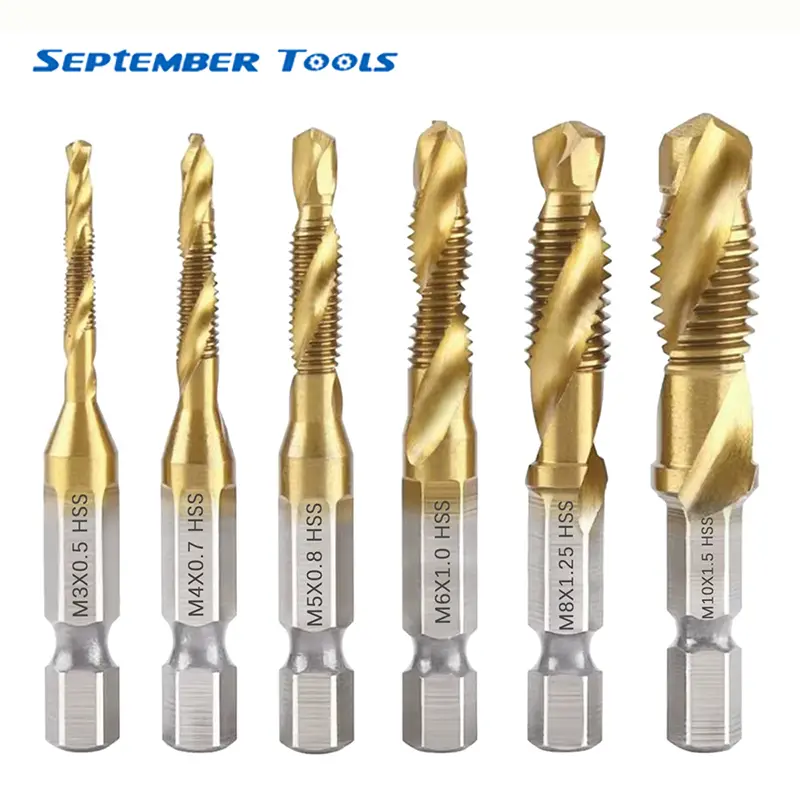 HSS6542 High-Speed Steel Metric Tap Drill Bit, Titanium-Plated Hex Shank Compound Bit, M3-M10 (M4, M5, M6, M8 Included) Screw Thread Cutting Hand Tool for Screw Machines, Drill Bits Set, Hand Tool Users