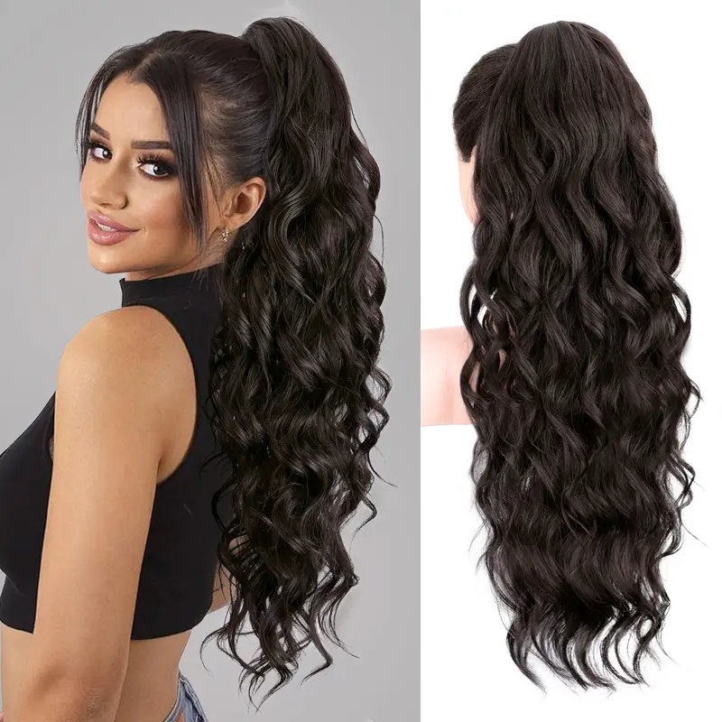Fxmongyi Claw Clip in Ponytail Extensions 26 Inch Long Wavy Ponytail Hair Extension Jaw Clip on Pony Tails Hairpiece for Women