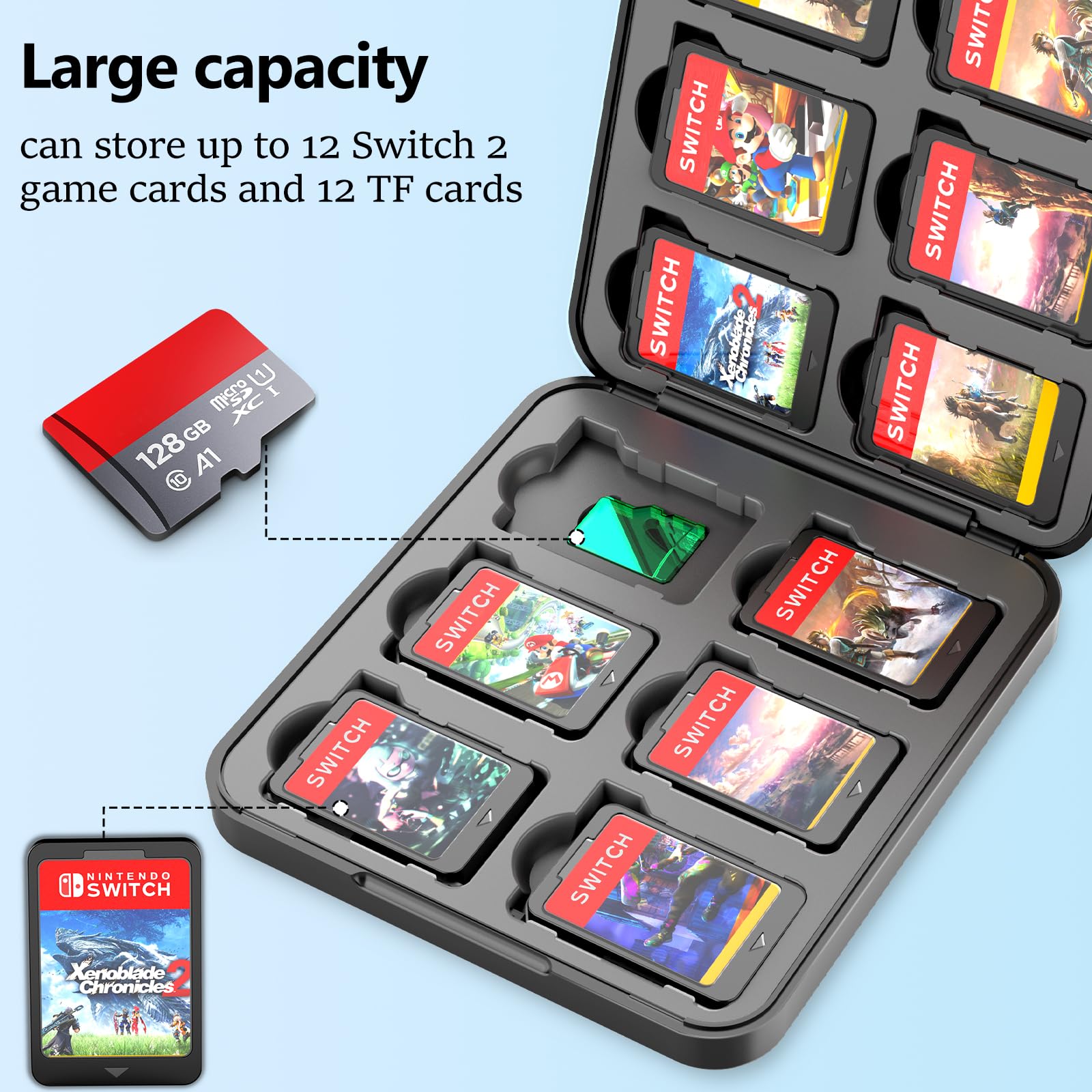 Game Card Case for Switch 2, 12 Games holder with Magnetic Closure-Customized Pattern Portable Storage Box for Switch 2 Accessory,Hard Shell, Silicone Lining