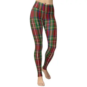 Tartan Christmas  Women's Leggings, Yoga Pants, High Waist Hunting Tights, Women's Outdoor Fitness Outfit