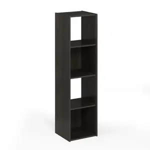 PELLI Bookcase, 4 Cube Bookshelf Open and Closed Cube Bookcase, 4 x 1 Storage Cabinet Bookcase, 11.6 x 12.2 x 47.7, for Living Room Bedroom Home Office, Espresso