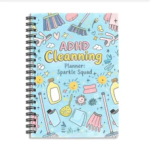1pc ADHD Cleaning Planner Themed Subject Notebook, Notebook Journal, for Housewives, with Broom, Bottle, Star Patterns, Plan Cleaning Tasks, Personal Use or Gift, Brand New Fresh Checklist Inner Pages