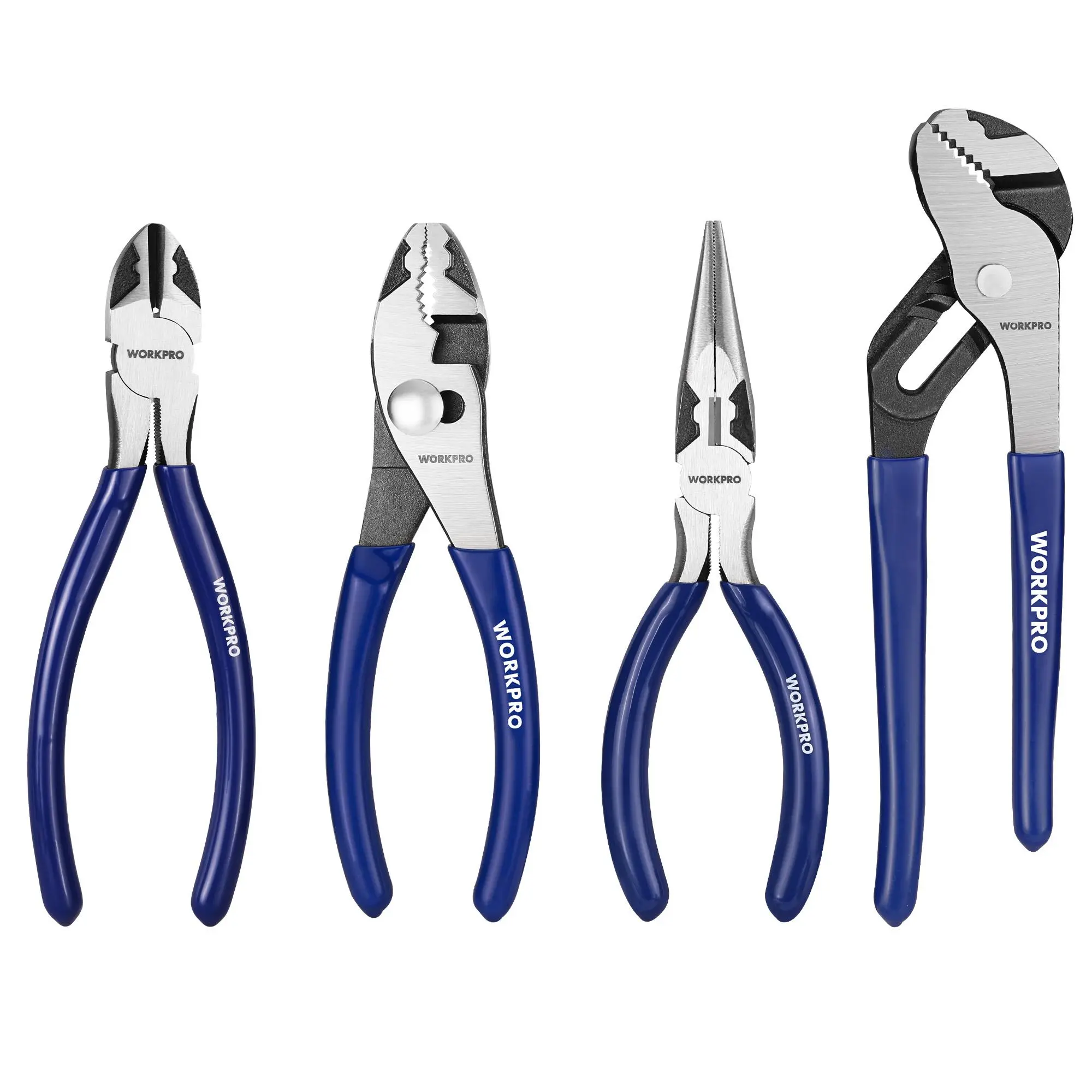 4-Pack, 6" Needle Nose, 6" Slip Joint, 8" Groove Joint & 6" Diagonal Cutting Plier
