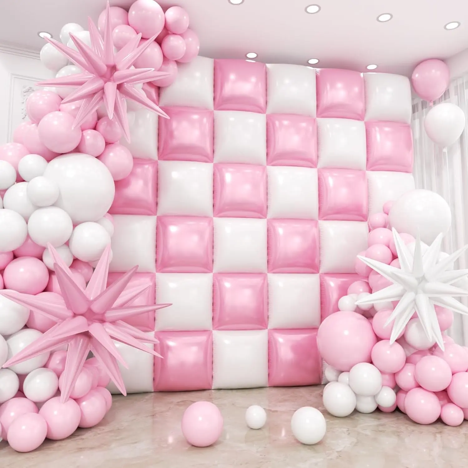 36 count  and White Square Foil Balloons Wall Backdrop with 147 count Balloon Garland Arch Kit, Double Sided Balloons for Birthday Anniversary Wedding Bridal Shower  Shower Party Decorations