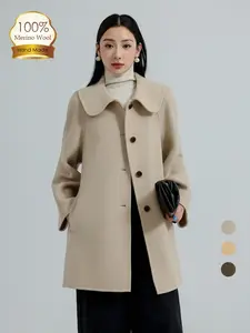 Women's Double Faced Classic Merino Wool Coat 100% Double-breasted  Woolen Overcoat Peter Pan collar Trench Coat Pea  Winter Hand Made Wool Blend Coat Casual Notch Lapel Single-Breasted  Outwear Overcoat with Pockets Single Breasted Pea Coat Warm Jacket