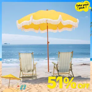 Phivilla 7ft Patio Beach Umbrella with Fringe NO Base, UPF 50+ Canopy, 8 High Wind Proof Fiberglass Ribs, Fully Assembled, Carry Bag Available Outdoor Aesthetic Round, SummerVibes