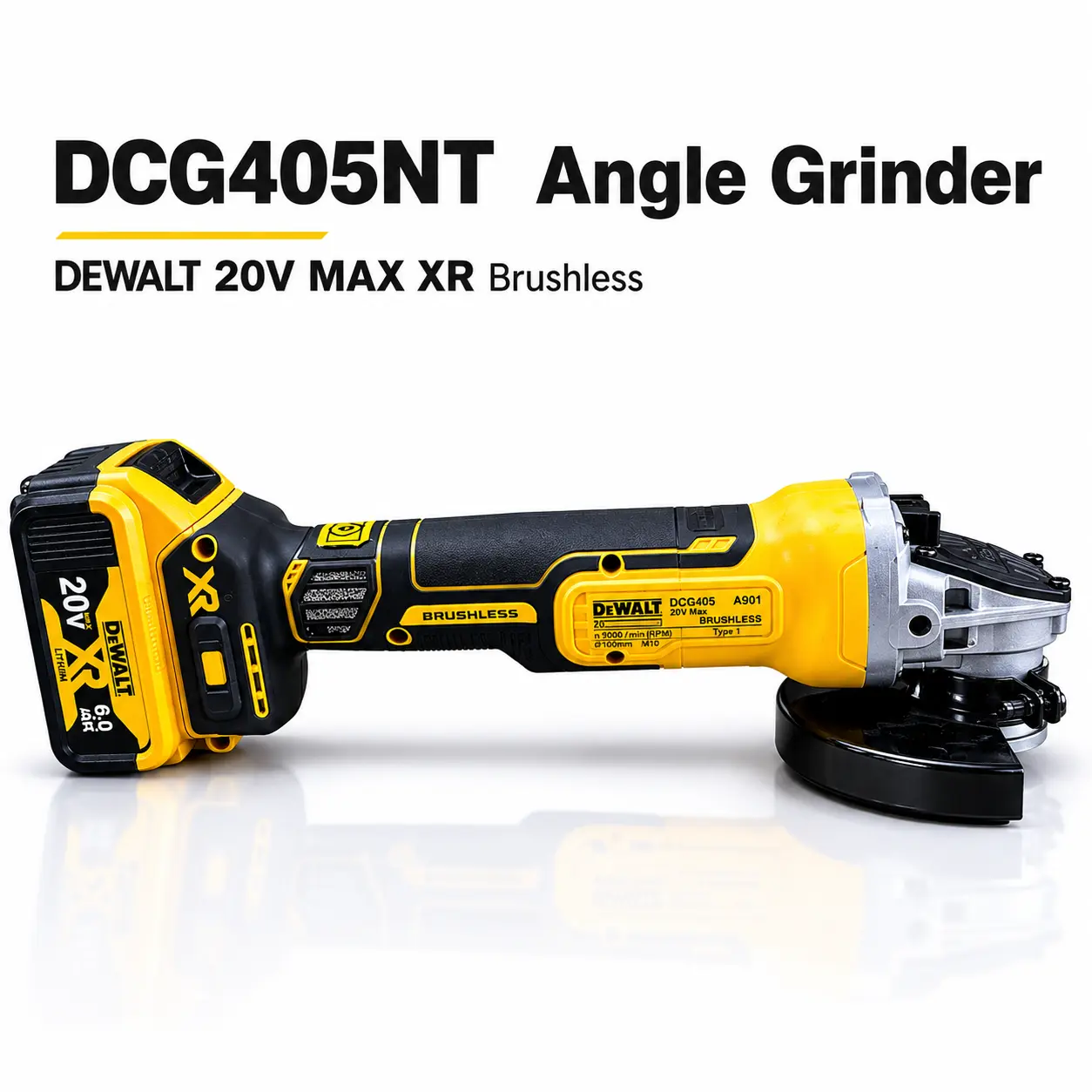DEWALT DCG405NT 20V Brushless Cordless Angle Grinder Power Tool 100/125mm Disc 9500RPM For Metal Cutting Grinding Polishing Rust Removal Stone Work With 6.0Ah Battery And Charger Kit