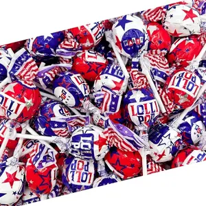 Fourth of July Candy 2 Pounds, 35 Count | Gum Filled Patriotic Lollipop Candy Bulk | Individually Wrapped Suckers | Blue Raspberry, Cherry, Vanilla Flavors