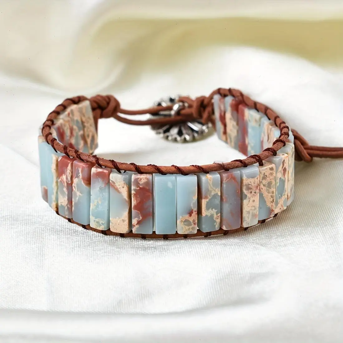 Bracelets for Women with Real Stones Leather Wrap Healing Bead Bracelet,Boho Handmade Natural Jasper Stone Healing Energy Bead Leather Wrap Bracelet Jewelry Collection (Colorful chakra)
