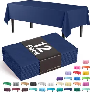 12-Pack Premium Plastic Tablecloth 12-Pack Premium Plastic 54in. x 108in. Rectangle Table Cover - Navy Blue