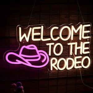 Serbasic Welcome To The Rodeo Neon Sign Dimmable with ON/OFF Switch Cowboy Neon Night Light for Wall Decor Living Room Bar Gaming Room Home Decor Gifts USB Powered 17.5*9.3inch Multi Colors