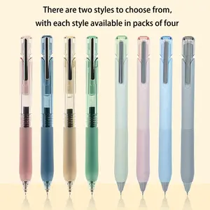 4-Pack Simple Time Press Pen Student Use, Quick-Dry Low Center of Gravity Writing Pen 0.5mm Ink, Ideal for Studying & Homework, Rollerball Pen Set