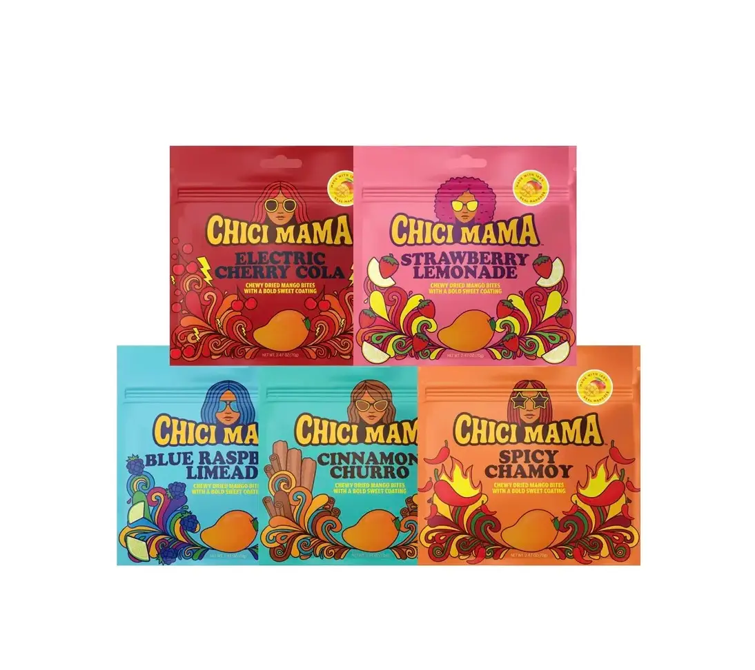 Chici Mama Dried Mango Bites 5-Pack Variety Pack - 5 Bold Flavors (Sweet, Tangy, Spicy), Cherry, Real Mangoes , Tropical Dehydrated Fruit Snacks, Healthy Perfect Snack Treat