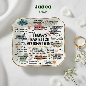 Personalized Swear Affirmations Ring Dish, Funny Birthday Gift For Friends Besties Coworkers, Custom Name Jewelry Tray