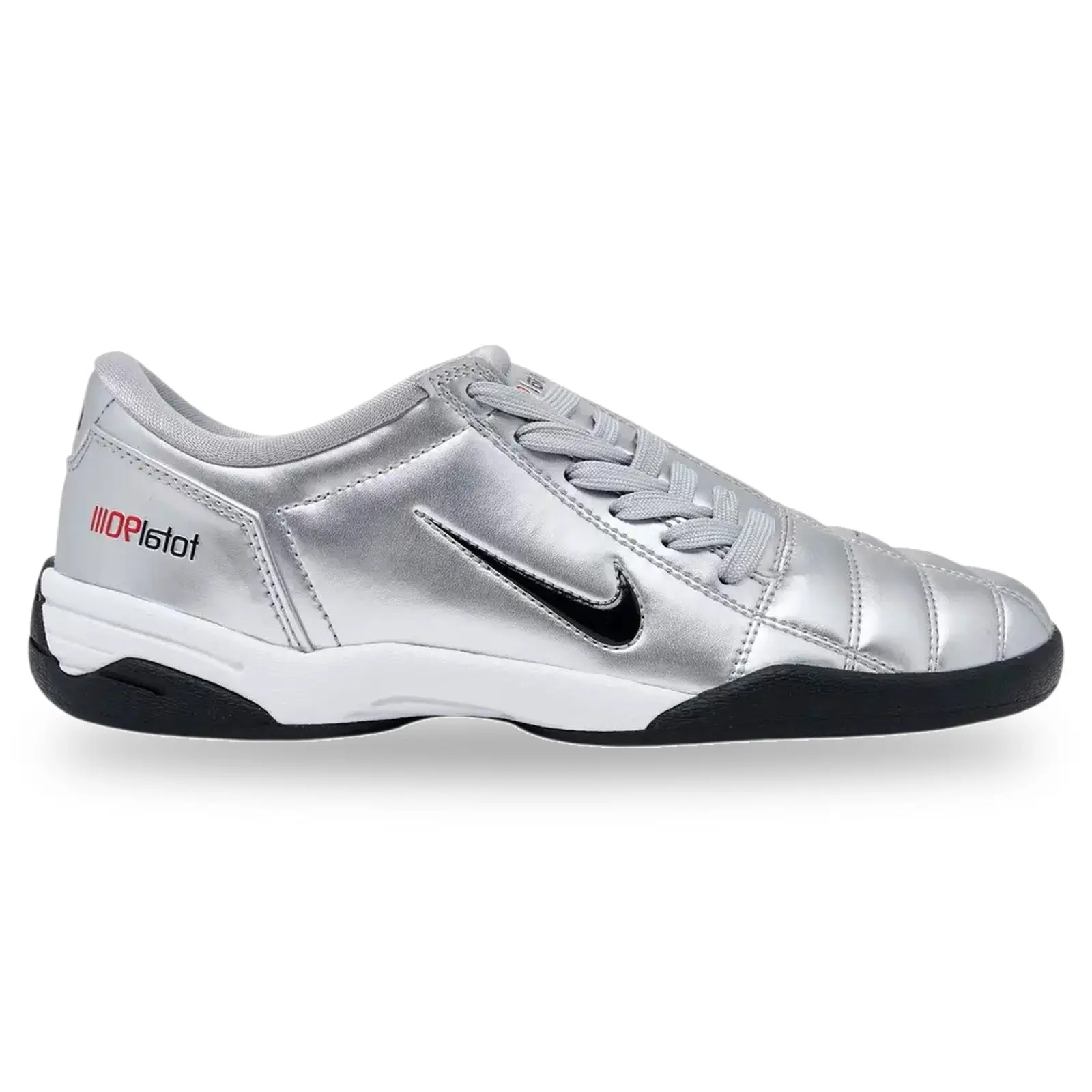 Nike Women's Total 90 3 Metallic Sneaker - Authentic Futsal Soccer Trainer in Silver, Black, and Red (IM7595-001), Athletic, Everyday Wear, Athletic Fashion Sneakers, 100% Authenticity Guaranteed, Brand New & Original, Athletic Casual Sneakers, Female Sho