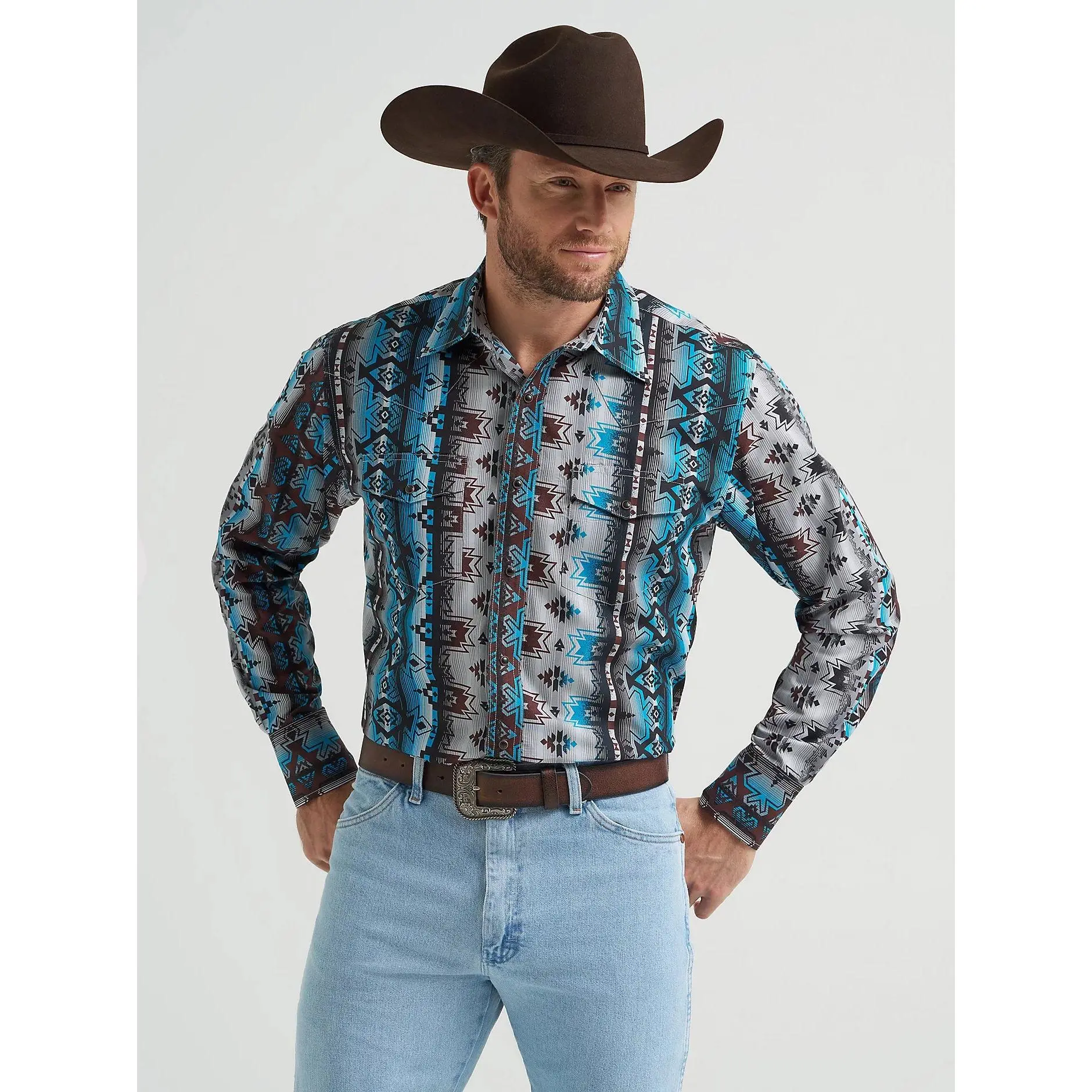 Wrangler Mens Checotah® Long Sleeve Western Snap Printed Shirt - Cloudy Burgundy