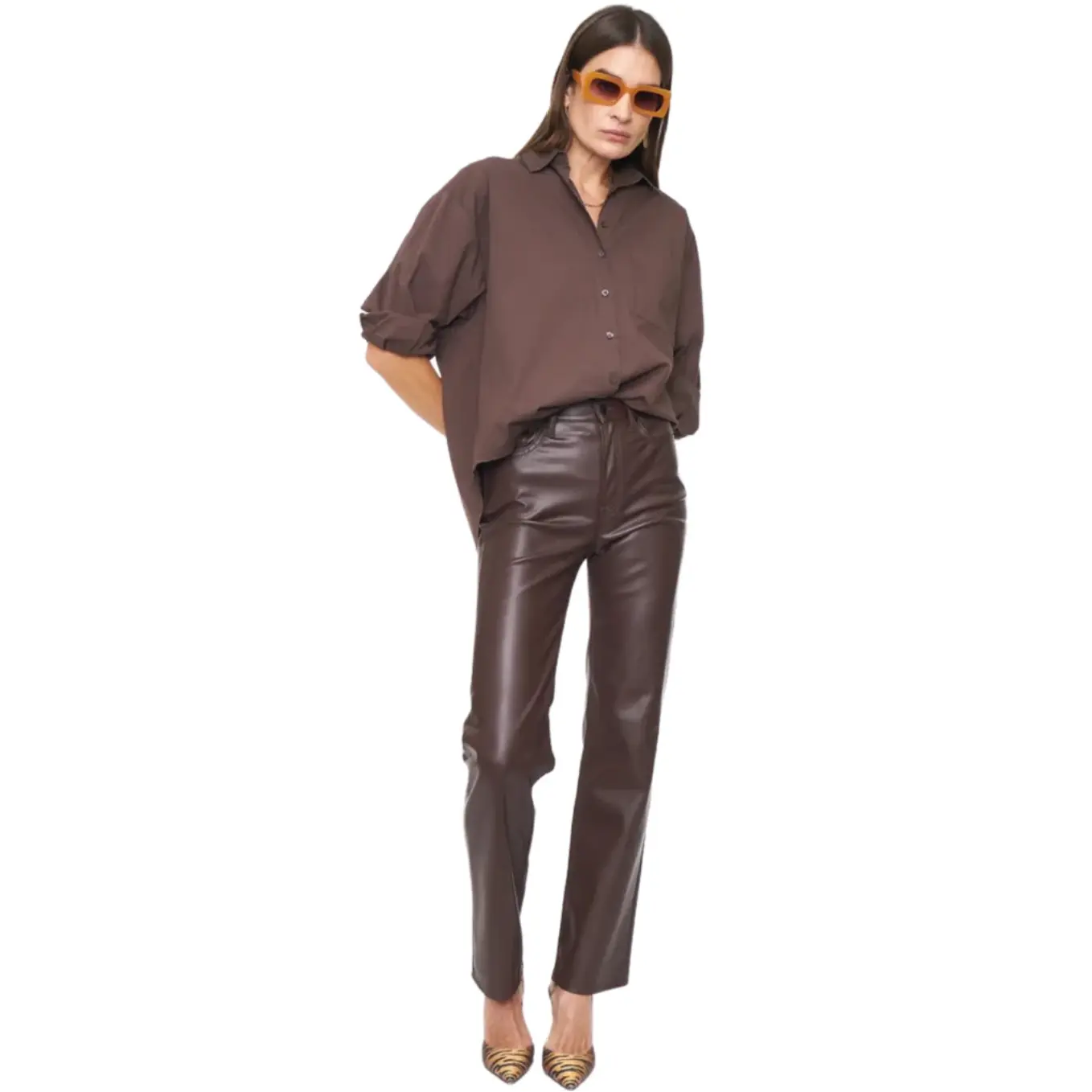 Cassie Super High Rise Straight Leg in Coffee Bean
