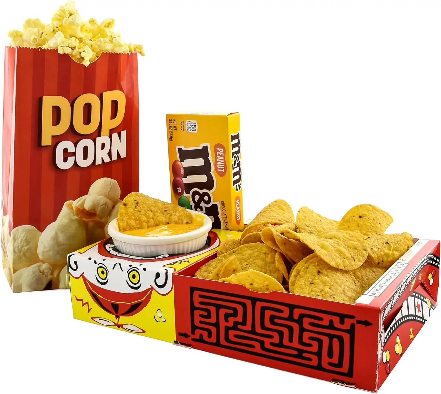 Movie Night Supplies 18 count - Popcorn Theater Bags (12ct) & Maze Craze Popcorn Trays (6ct) - Home Theater Snack Boxes Family Movie Snack Tray